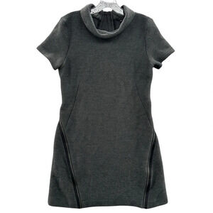 THEORY Gray Knee Length Short Sleeve Sheath Wool Blend Dress